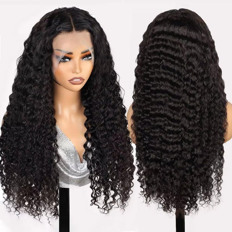 Sweetie 24 Inch Deep Wave Lace Front Wigs Human Hair 210% Density 13x4 HD Transparent Lace Frontal Wigs Deep Curly Human Hair Wig for Women 12A Deep Curly Wigs Human Hair Pre Plucked with Baby Hair - Image 3